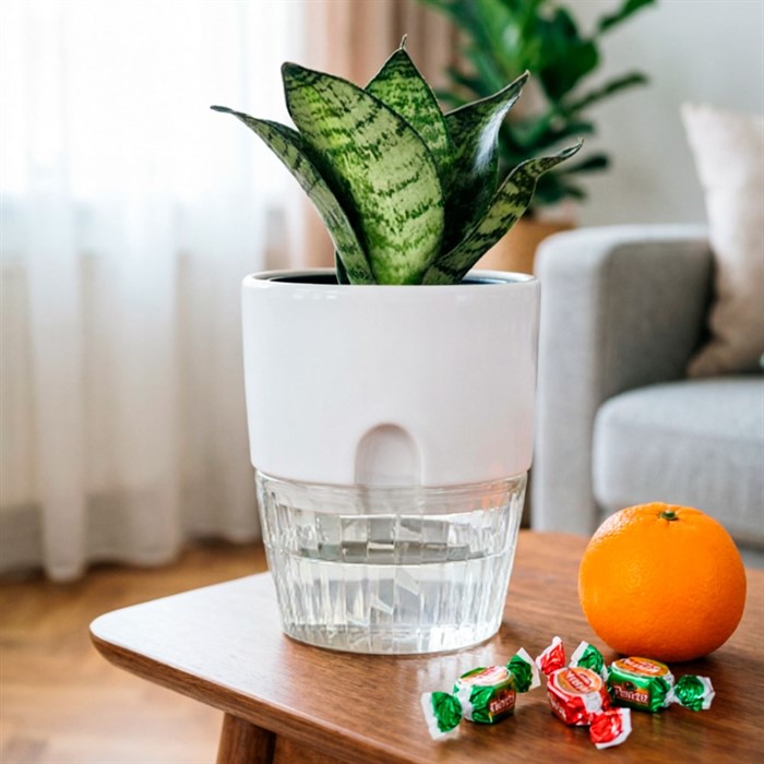 Горшок Аквадуэт 1,5л белый с поддоном - фото 78344