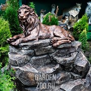 Фонтан садовый Лев на скале водопад стеклопластик высота 105см U08588 - фото 13223