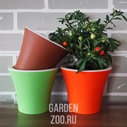 Горшок Сити 15*13 оранжево-белый с вкладышем - фото 17230