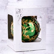 Шар елочный Узор Царский золото на зелёном 85мм - фото 17599