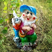 Фигура садовый Гном с зайчиком 43см полистоун F08036 - фото 20309