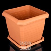 Горшок Измир квадрат 25,5л с поддоном коричневый - фото 25859