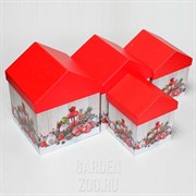 Набор коробок Новый Год домик 15*15*18см 4шт - фото 37888