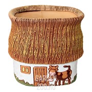 Кашпо Домик в деревне с коровой и теленком 18см 3л - фото 39990