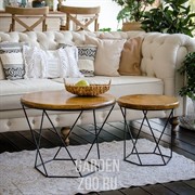 Стол кофейный круглый Лофт кованый металл и дерево высота 46см 66-120 - фото 40052