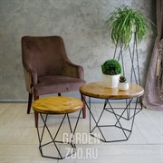 Стол кофейный круглый Лофт кованый металл и дерево высота 46см 66-120 - фото 40055