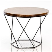 Стол кофейный круглый Лофт кованый металл и дерево высота 46см 66-120 - фото 40057