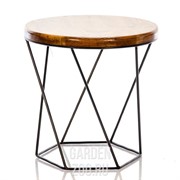 Стол круглый кофейный Лофт кованая основа и дерево высота 42см 66-121 - фото 40062