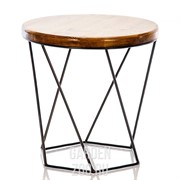 Стол круглый кофейный Лофт кованая основа и дерево высота 42см 66-121 - фото 40063