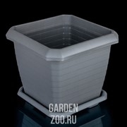 Горшок Измир квадрат 25,5л с поддоном антрацит - фото 40082