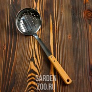 Шумовка для казана узбекская 37см глубокая с дер.ручкой - фото 41756