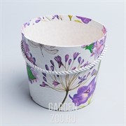 Коробка для цветов Конус 15*13см цветы на белом - фото 41816