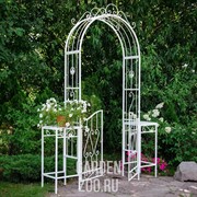 Арка садовая белая с двумя дверцами и подставками для цветов 863-54R - фото 42287
