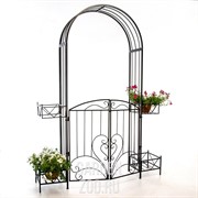 Арка садовая черная с дверцами и четырьмя подставками для цветов 863-52R - фото 42292
