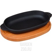 Сковорода овальная чугунная с дощечкой 180*100*10 - фото 42663