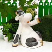 Фигура садовая Корова сидит чёрно-белая полистоун F08691 - фото 45959