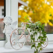 Подставка на подоконник Велосипед  на 1 цветок бело-золотая металл 15см 95-040 - фото 46454
