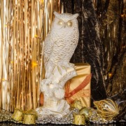 Фигура Филин на ветке белый с золотом F01243-WG - фото 47019