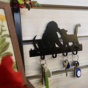 Ключница на стену металл Щенок с кошкой 701-007B - фото 50814