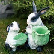 Кашпо садовое фигура Зайчонок с салатом бело-чёрный U09090-WBL - фото 53506