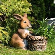 Кашпо Кролик с корзиной садовое для растений F08759-Br - фото 54566