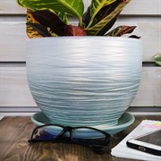 Горшок ОНИКС 5,5л цилиндр жемчужно-оливковый 23см - фото 55406