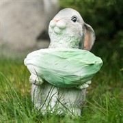 Фигура садовая Зайчик с листом капусты кашпо серый U09090-Gray - фото 56109