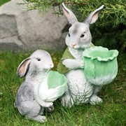 Фигура садовая Заяц с капустой серый кашпо U09093-Gray - фото 56119