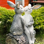 Фигура садовая Зайцы влюбленные серые полистоун U09080-Gray - фото 56353