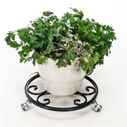 Подставка напольная для цветов металлическая чёрная на колёсиках 21-001В - фото 56859