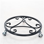 Подставка напольная для цветов металлическая чёрная на колёсиках 21-001В - фото 56860