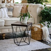 Стол журнальный чёрный металл и дерево Лофт высота 44см 66-113 - фото 57190