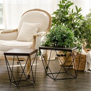 Стол журнальный чёрный металл и дерево Лофт высота 44см 66-113 - фото 57191