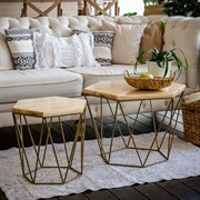 Столик журнальный Лофт металл бронза и светлое дерево высота 46см 66-114 - фото 57226