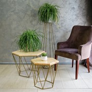 Столик журнальный Лофт металл бронза и светлое дерево высота 46см 66-114 - фото 57229