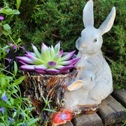 Кашпо садовое для растений Зайчиха с зайчонком серые U09076-Gray - фото 57525