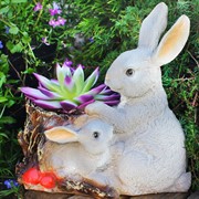 Кашпо садовое для растений Зайчиха с зайчонком серые U09076-Gray - фото 57527