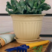 Горшок Виноград 1л кремовый с поддоном - фото 57984