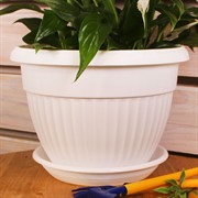 Горшок Флора 4л белый с поддоном - фото 57988