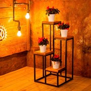 Подставка Лофт под цветы малая 4 полки металл+дерево 66-213-SS - фото 58067