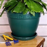 Горшок Антик 10л малахитовый с поддоном - фото 58350