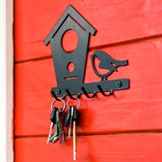 Ключница настенная металлическая черная Дом с птичкой 701-017B - фото 58557