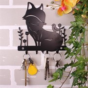 Ключница настенная металлическая черная Лисичка с птичкой 701-029B - фото 58837