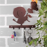 Ключница настенная металлическая коричневая Птичка с бабочкой 701-026Br - фото 58886