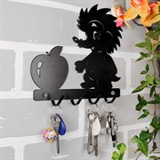 Ключница настенная металлическая черная Ёжик с яблоком 701-019B - фото 58889