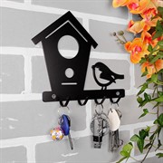 Ключница настенная металлическая черная Дом с птичкой 701-017B - фото 58907