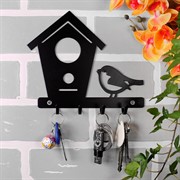 Ключница настенная металлическая черная Дом с птичкой 701-017B - фото 58908