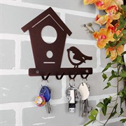 Ключница настенная металлическая коричневая Дом с птичкой 701-017Br - фото 58913