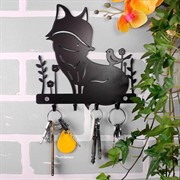 Ключница настенная металлическая черная Лисичка с птичкой 701-029B - фото 58956