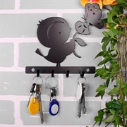 Ключница настенная металлическая черная Птичка с бабочкой 701-026B - фото 58980